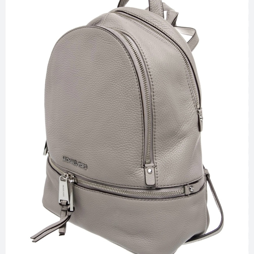 Michael Kors Light Grey Pebbled Leather Mini Backpack